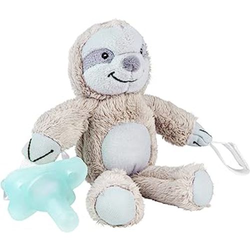 Dr. Brown's Baby Lovey Pacifier Holder & Teether Clip, Soft Plush Stuffed Animal Sloth Pacifier Tether with Teal HappyPaci, 100% Silicone, 0-12m