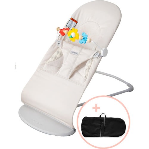 BabyBjörn Bouncer Bliss with Free Flying Friends Toy & Travel Bag, Light Beige