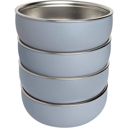 Monkey Proof™ Non-Toxic Stainless Steel Child Bowl 5” with Non-Slip Silicone Shell, (Set of 4 bowls) Unbreakable, Mess Free Feeding for Babies, Toddlers, Kids, BPA free (Misty Blue)