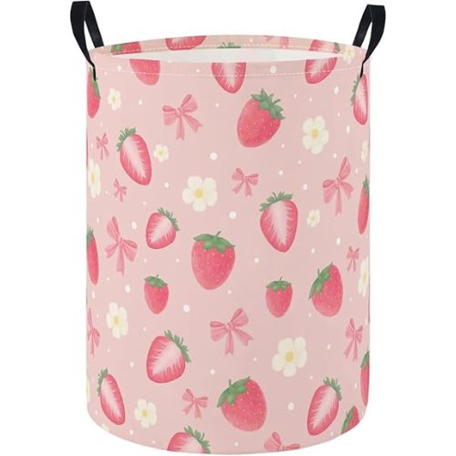 HIYAGON Baby Laundry Hamper Basket Baby Hamper for Nursery Boy and Girl Cute Kids Toys Storage Bin Organizer Boho Room Decor(Strawberry)