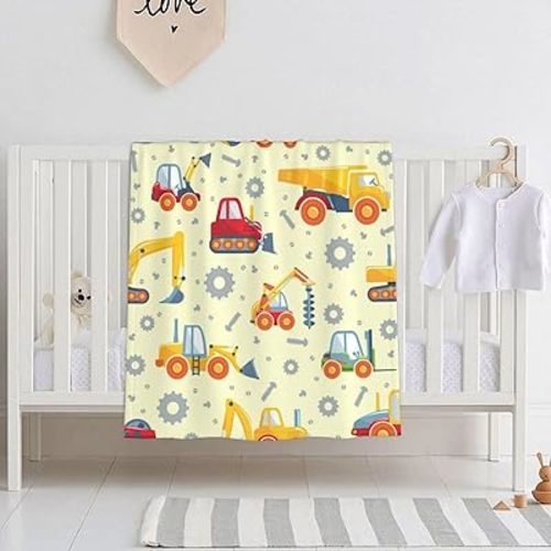 Heavy Equipment Baby Blanket for Boys Girls Soft Plush Blanket for Newborn with Double Layer Dotted Backing for Toddler Baby Nursery Bed Blanket (30 x 40 Inch)