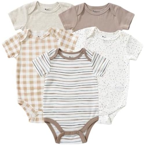 Baby Boy Cotton Short-Sleeve Bodysuit,5 Pack Infant Boy Clothes,0-9 Months Soft Newborn Bodysuits