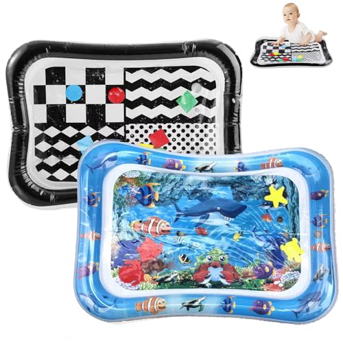 PandaEar 2 Pack Water Play Mat for Babies Floor, Inflatable Water Tummy Time Mat 0 3 6 12 Months, Water Pad Baby Sensory Mat, Baby Tummy Time Water Mat for Girl Boy Kids Infants Newborn