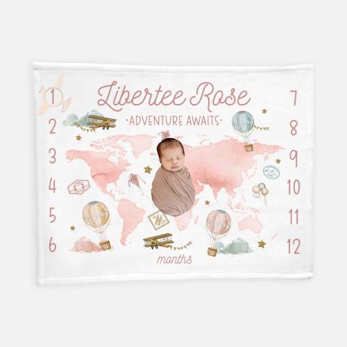 Girl World Map Baby Milestone Blanket, Adventure Awaits Blanket, Monthly Baby Blanket, World Milestone Blanket, Adventure Baby T54