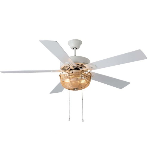 52 in. Indoor White Isla Bohemian Style Ceiling Fan with Light Kit