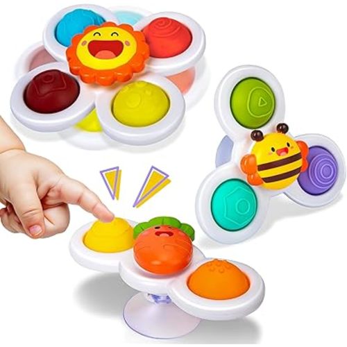 Suction Cup Spinner Toys for 1 Year Old Boy Gifts, Spinning Top Baby Bath Toys 6-12-18 Months, 1st One Year Old Girl Christmas Birthday Gifts Travel Sensory Toys for Toddlers 1-3
