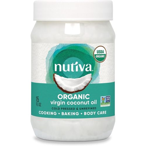 Nutiva Organic Coconut Oil, 15 Fl Oz - USDA Organic Cold Pressed Unrefined Extra Virgin Coconut for Cooking, Skin, Hair, Massage, and Oil Pulling. Contains Natural MCT