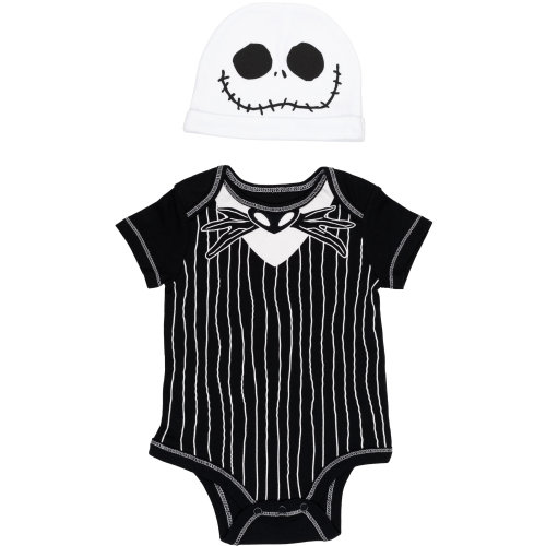Disney Nightmare Before Christmas Jack Skellington Newborn Baby Boys Cuddly Cosplay Bodysuit and Hat Newborn to Infant