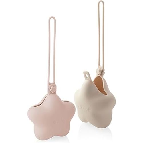 Ali+Oli BPA-Free Silicone Pacifier Holder Case (2-pk) Diaper Bag Accessory Newborn Travel Baby Pacifier Pouch (Blush-Sand)