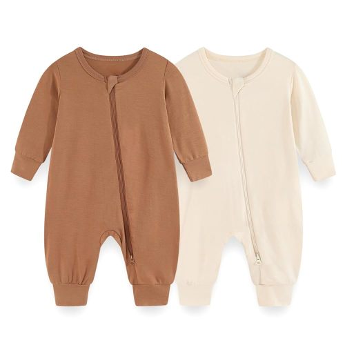 Unisex Rayon Made from Bamboo Zipper Baby Boy Girl Rompers 2 Pcak Long Sleeve Infants Jumpsuits New Born Clothes