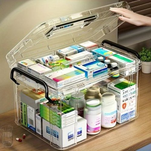Large Capacity Double Layer Waterproof Transparent PVC Medicine storage box - Easy to Pick and Place