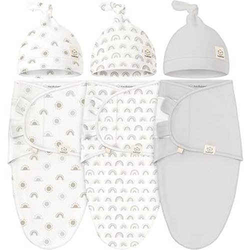 KeaBabies 3-Pack Swaddles for Newborn Baby Girls, Boys with Hats - Organic Soft Baby Sleep Sacks, Breathable Baby Swaddle 3-6 Months Beanies Set, Premie Infant Sleep Sack 0-3 Months (Shifts)