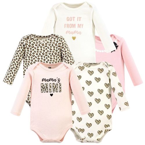 Hudson Baby Infant Girl Cotton Long-sleeve Bodysuits, Leopard Hearts, Newborn
