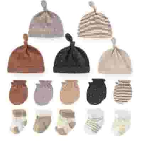 Baby Boys Caps Mittens and Thick Warm Socks Cotton Newborn Essentials Accessories (Hats+Gloves+Terry Socks),0-6 Months