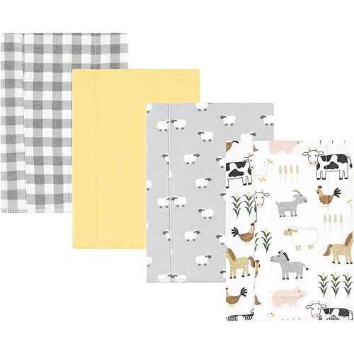 Hudson Baby Unisex Baby Cotton Flannel Burp Cloths, Cute Farm 4-Pack, One Size