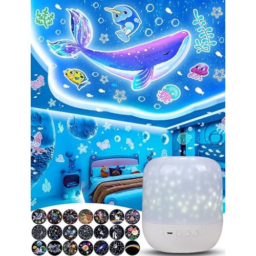 21 Sets of Films, Projector Night Light for Kids Bedroom, Baby Projector for Ceiling, Night Light Star Galaxy Projector with 360°Rotation for Kids Baby Girls, Birthday, Christmas, Nursery, Room Decor