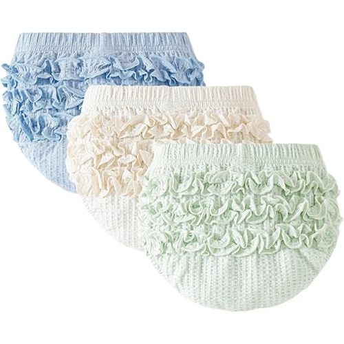 SOBOWO Baby Girl Bloomers Ruffle Diaper Cover for Girls Ribbed 3-Pack Newborn Infant Toddler Underwear for Cake Smash, Daily