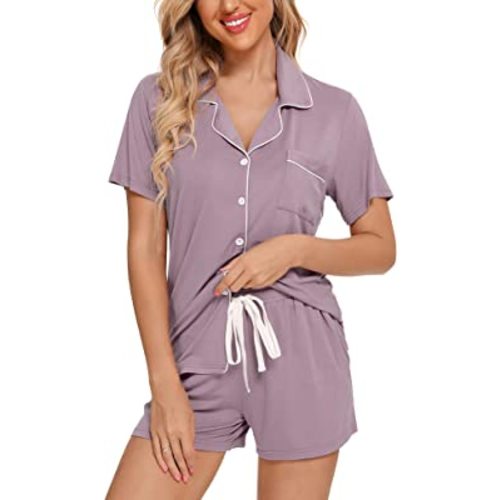 Senert Pajamas Set For Women Short Sleeve Sleepwear Soft Button Down Pjs Set Nightwear Lounge Sets S-XXL