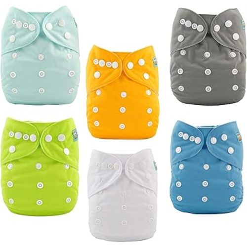 ALVABABY Baby Cloth Diaper 6 Pack with 12 Inserts One Size Cloth Diaper Covers Adjustable Washable Reusable for Baby Girls and Boys