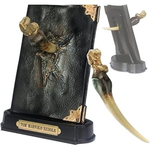 The Noble Collection Harry Potter Basilisk Fang and Tom Riddle Diary Sculpture - 9in (23cm) Resin Horxcrux Replica - Officially Licensed Film Set Movie Props Gifts