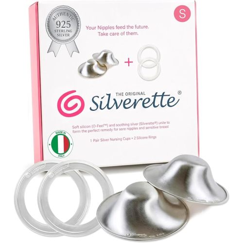 Silverette® The Original Silver Nursing Cups, Nipple Covers for Breastfeeding Essentials, Pure 925 Silver Nipple Shields