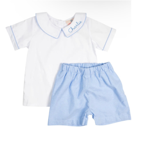 Blue Shorts with Peter Pan Collar Shirt – Smockingbird