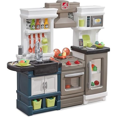 Step2 Modern Metro Kids Kitchen Playset, Indoor/Outdoor Kitchenette, Interactive Play with Lights and Sounds, Made of Durable Plastic, Includes 33 Piece Toy Accessories, For Toddlers 2+ Years Old