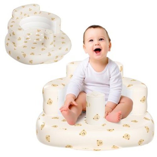 Inflatable Baby Seat for Babies 3-36 Months, Built in Air Pump Baby Chair Floor Seat for Baby, Seat for Learning to Sit, Feeding, Camping (Bear)