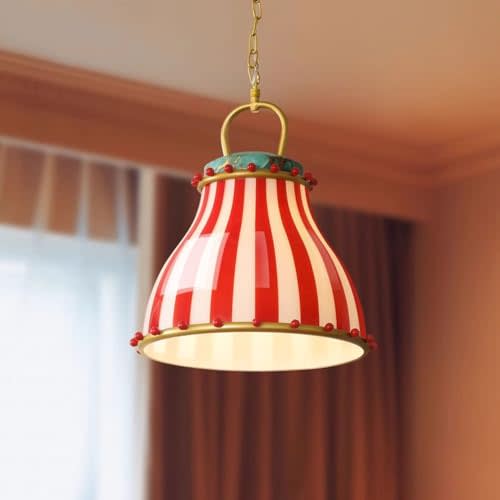 ONEBAO American Chandelier Vintage Red and White Striped Design Glass Lampshade Home Decoration Atmosphere Lamp Accent Lighting Fixture