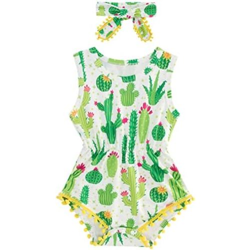 Baby Girl Clothes 0-24 Months Floral Sleeveless Baby Cowgirl Newborn Romper Jumpsuit Outfit Set with Headband