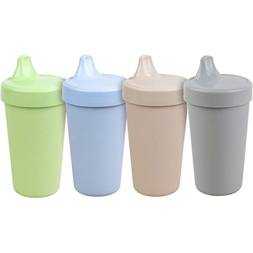 RE-PLAY 4pk - 10 oz. No Spill Sippy Cups for Baby, Toddler, and Child Feeding in Ice Blue, Leaf, Grey and Sand | BPA Free | Made in USA from Eco Friendly Recycled Milk Jugs | Eco
