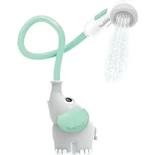 Yookidoo Baby Bath Shower Head - Elephant Water Pump with Trunk Spout Rinser - Control Water Flow from 2 Elephant Trunk Knobs for Maximum Fun in Tub or Sink for Newborn Babies - Turquoise