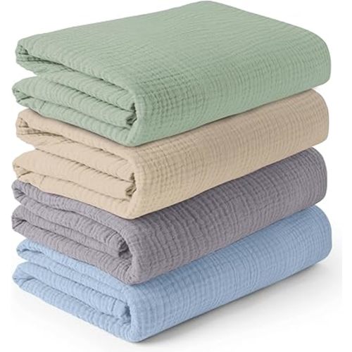 Muslin Swaddle Blankets - 4 Pack | Muslin Baby Blanket for Newborn Boy/Girl | Soft&Breathable Receiving Blankets | Newborn Swaddle Blanket (47" x 47")| Baby Essentials,Registry & Gift- Serene Pastels