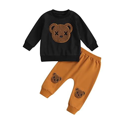 JLKGICF Baby Boy Clothes Toddler Bear Outfit Long Sleeve Crewneck Sweatshirt and Jogger Pants Fall Winter Clothing