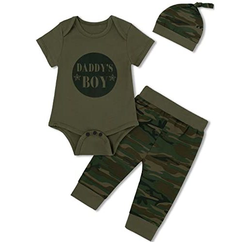 Auggle Baby Boys Daddy's Best Buddy 3PCS Outfit Set Romper Camouflage Pants with Hat