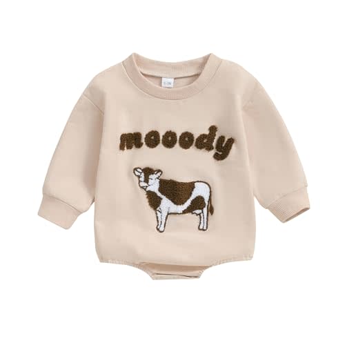 Kayotuas Western Baby Boy Girl Clothes Sweatshirt Romper Cow Print Long Sleeve Bodysuit Oversized Sweater Spring Fall Outfits