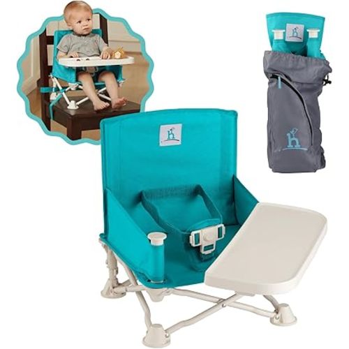 hiccapop OmniBoost Travel Booster Seat with Tray for Baby | Folding Portable Baby Booster Seat for Dining Table, Camping, Beach, Grandma’s | Tip-Free Design Straps to Kitchen Chairs - Booster Chair