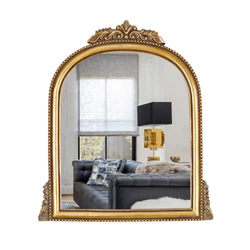 OIGUMR Gold Ornate Baroque Mirror Hanging Mirror Arched Makeup Mirror Antique Mirror;Resin Frame Size:15.2X11.6 inch