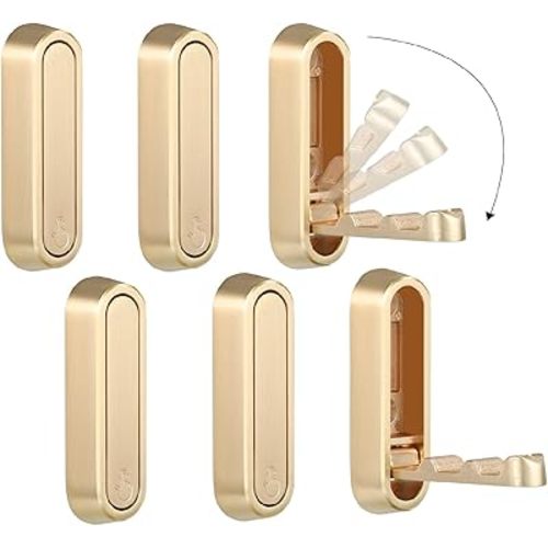 Folding Coat Hooks, Gold, 6 Pack, Wall Hook, Hanging Towels Clothes Bag
