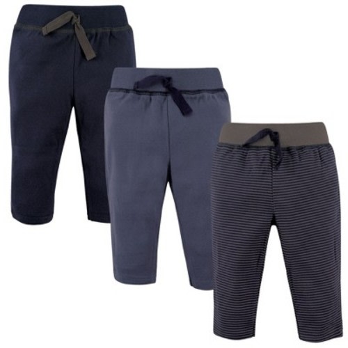 Hudson Baby Infant and Toddler Boy Cotton Pants 3pk, Charcoal Stripe, 0-3 Months