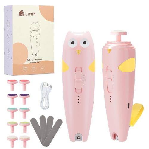Electric Baby Nail Trimmer, Lictin Baby Nail Clippers Kit with Light, Baby Nail File, Baby Grooming Kit with 10 Replacement Grinding Heads, for Newborn, Infant & Toddler, Pink