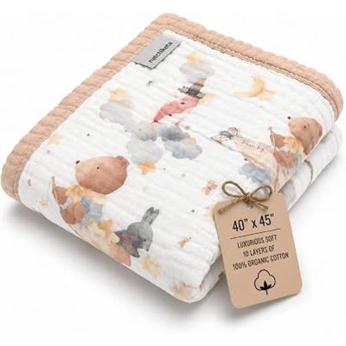 Organic Cotton Muslin Baby Blanket for Boys and Girls - Luxurious Soft Toddler Quilt for Swaddling - Gender Neutral Blanket - Baby and Toddler Gift - Dream Big
