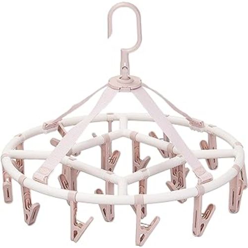 Clothes Drying Racks Foldable Clip Hangers Drip Hanger Plastic with 20 Drying Clips (Light Pink-Circle)