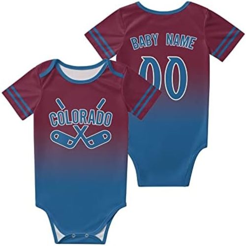 Custom Newborn Clothes,Baby Short Sleeve Ice Hockey Clothes,City Gradient?Bodysuit,Personalized Baby Name Number