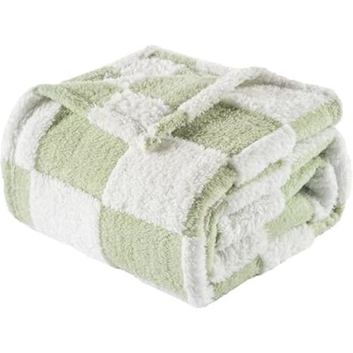 Fleece Baby Blanket for Boys 3D Checkerboard Design, Warm Cozy and Fluffy Infant Newborn Toddler Small Receiving Blankets for Crib Stroller, 30x40 Inches, Green