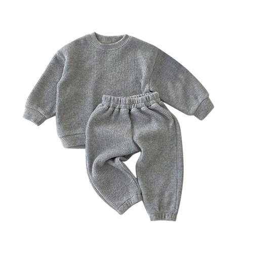 QWIED Baby Boy Outfits Baby Autumn Solid Long Sleeve Long Pants Set Clothes Boys' Clothing Sets Grey 18 Months-24 Months