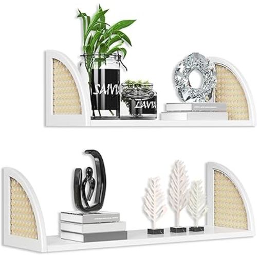 Floating Shelves,2 Set of Wall Mounted Shelf for Bathroom Decor, Bedroom, Living Room and Plants,Wood Floating Shelves for Wall Storage,24.8 * 7.68 inch,White