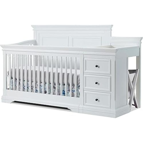 Sorelle Furniture Portofino Crib, Classic 4-in-1 Convertible Crib, Crib Made of Wood, Non-Toxic Finish, Wooden Baby Bed, Toddler Bed, Child’s Daybed and Full-Size Bed, Nursery Furniture-White
