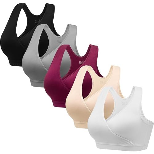 HBselect Nursing Bras for Breastfeeding, Maternity Nursing Sleep Bra Wireless Pregnancy Sleep Bralette 3/5 Pack