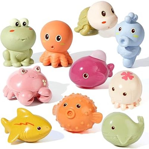 Bath Toys for Babies 6-12 Months, 10PCS Mold Free Squirt Ocean Animals Bath Toys for Kids Ages 1-2-3-4, Bathtub Float Water Table Toys Birthday Presents for Toddler Boys/Girls